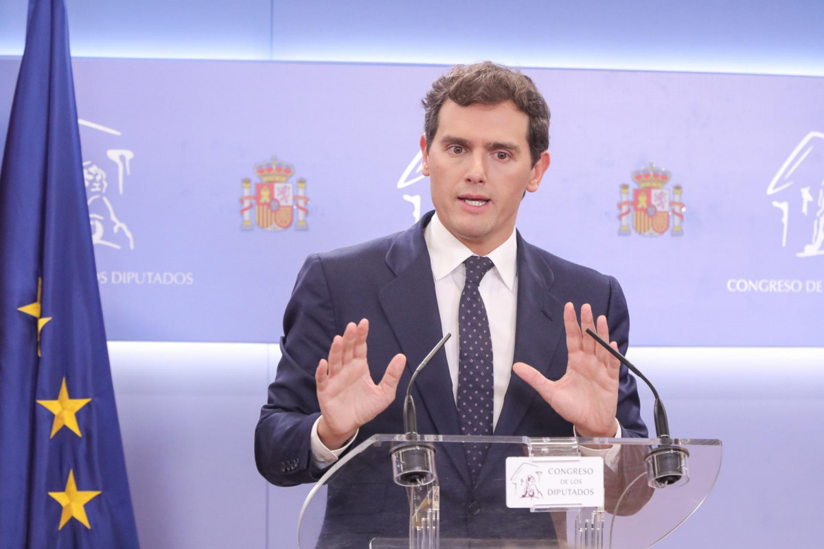 El presidente de Ciudadanos, Albert Rivera, ofrece una rueda de prensa en el Congreso de los Diputados.