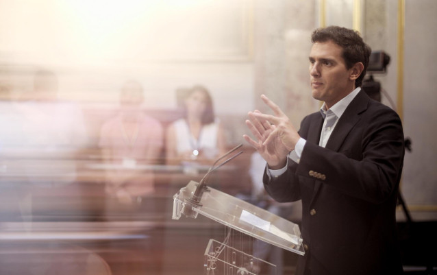 El presidente de Ciudadanos, Albert Rivera, ofrece una rueda de prensa tras la primera sesión de control al Gobierno en el Congreso después de conocerse el fracaso de una próxima investidura, en Madrid (España), a 18 de septiembre de 2019.