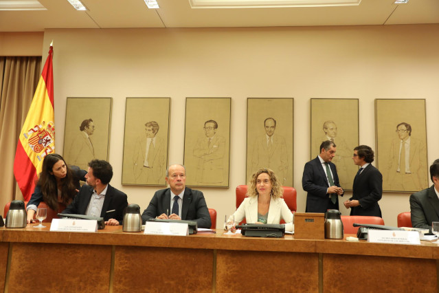 El diputado de Ciudadanos y portavoz adjunto en el Congreso, Edmundo Bal (1i) y la presidenta del Congreso de los Diputados, Meritxell Batet (3i), durante la Comisión Consultiva de Nombramientos en el Congreso en la que comparecieron  los candidatos para