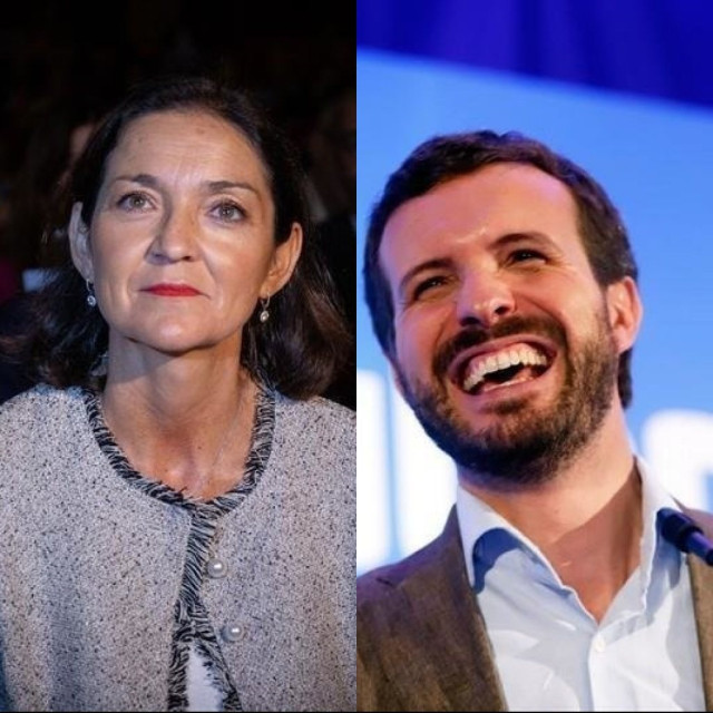 La ministra de Industria, Reyes Maroto y el presidente del PP, Pablo Casado