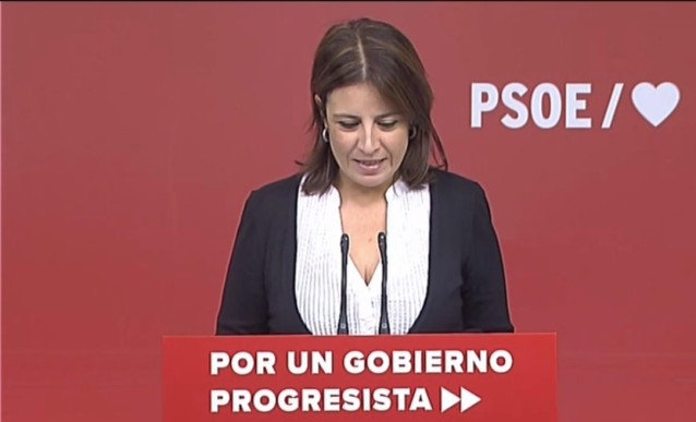 Rueda de prensa de la vicesecretaria general del PSOE, Adriana Lastra, tras conocerse el fallo del Tribunal Supremo sobre la exhumación de Franco
