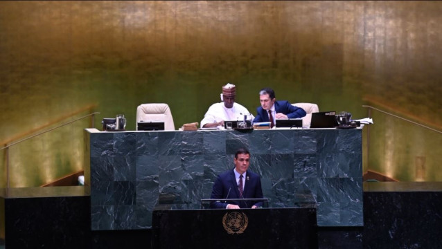 Pedro Sánchez durante su discurso ante la Asamblea General de la ONU