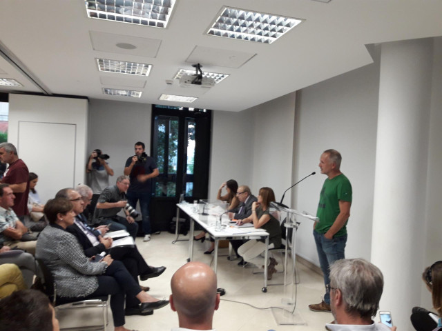David Campión interviene en la asamblea de la Mancomunidad de la Comarca de Pamplona en la que ha sido elegido presidente.