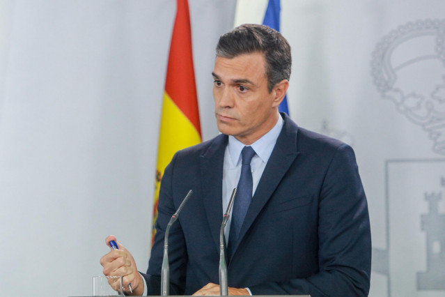 El presidente del Gobierno, Pedro Sánchez, ofrece una rueda de prensa  posterior a su reunión con el Rey para proponer candidato a la Presidencia del Gobierno, en el complejo de La Moncloa, Madrid (España) a 17 de septiembre de 2019.