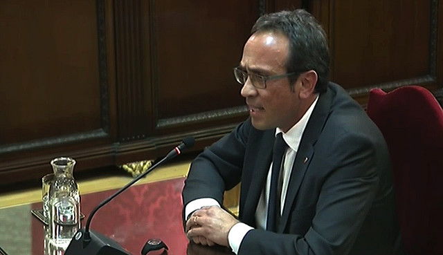 El exconseller de la Generalitata de Catalunya, Josep Rull, durante su intervención ante el Tribunal Supremo, en la última jornada del juicio del procés.