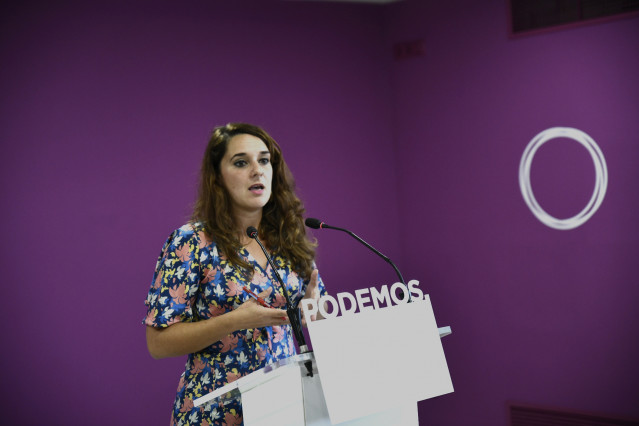 La portavoz de Podemos en el Congreso de los Diputados, Noelia Vera, durante una rueda de prensa ofrecida tras el Consejo de Coordinación del partido en Madrid, a 16 de septiembre de 2019.