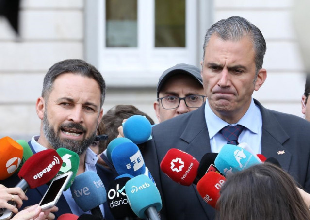 Santiago Abascal y Javier Ortega Smith, presidente y secretario general de Vox, valorando la sentencia del procés