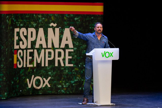 El presidente de Vox, Santiago Abascal, en un acto de Vox en Guadalajara