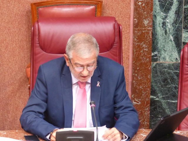 El prsidente de la Asamblea, Alberto Castillo, leyendo la declaración instutucional sobre la situación de Cataluña