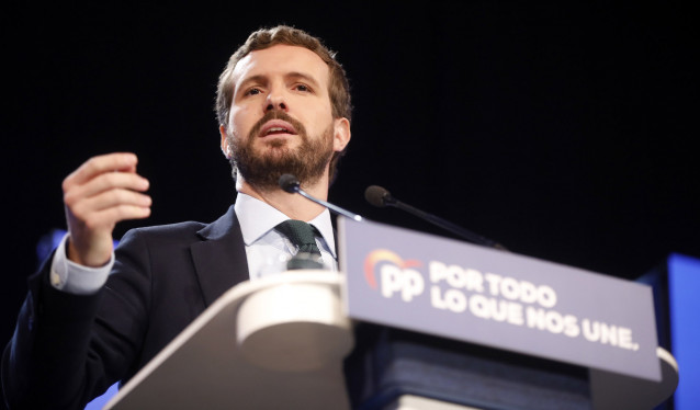 El presidente del PP, Pablo Casado, asiste a la inauguración de la XXV Unión Intermunicipal popular en Valladolid (Castilla y León/España) a 19 de octubre de 2019.