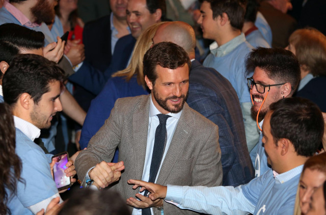 El presidente del Partido Popular, Pablo Casado, protagoniza en el Hotel Beatriz de Toledo un acto público junto a los candidatos 'populares' de Castilla-La Mancha y su presidente, Paco Núñez