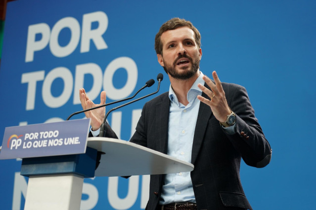El presidente del PP, Pablo Casado, interviene en un acto electoral del Partido Popular en Vitoria (Euskadi/España) a 1 de noviembre de 2019.