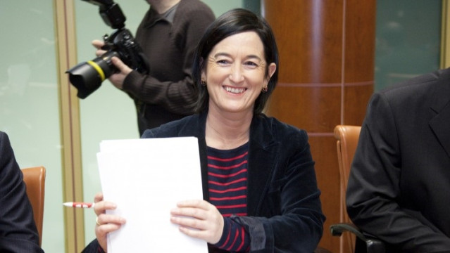 La candidata al Congreso del PNV Josune Gorospe en una comparecencia de prensa