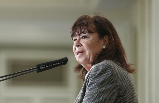 La presidenta del PSOE, Cristina Narbona, durante su intervención en un Desayuno Informativo, organizado por Nueva Economía Forum