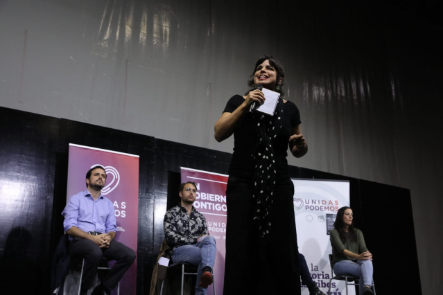 Teresa Rodríguez, durante la celebración de un mitin en Sevilla