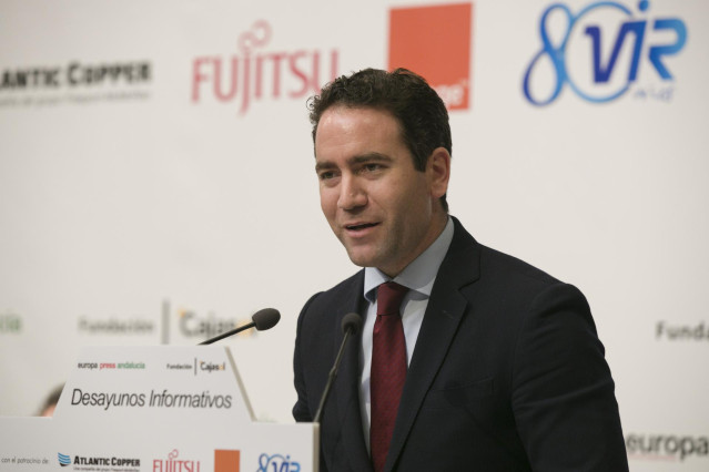 El secretario general del PP, Teodoro García Egea,  en los desayunos informativos de Europa Press Andalucía en colaboración con Fundación Cajasol, Atlantic Copper, Fujitsu, Orange y Laboratorios Vir. En Sevilla (Andalucía, España) a 11 de octubre de 2019.