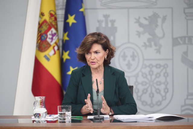 La vicepresidenta del Gobierno, ministra de la Presidencia, Relaciones con las Cortes e Igualdad en funciones, Carmen Calvo