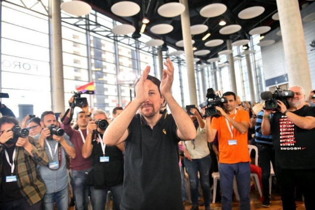 El secretario general de Podemos, Pablo Iglesias, en un mitin en Valencia