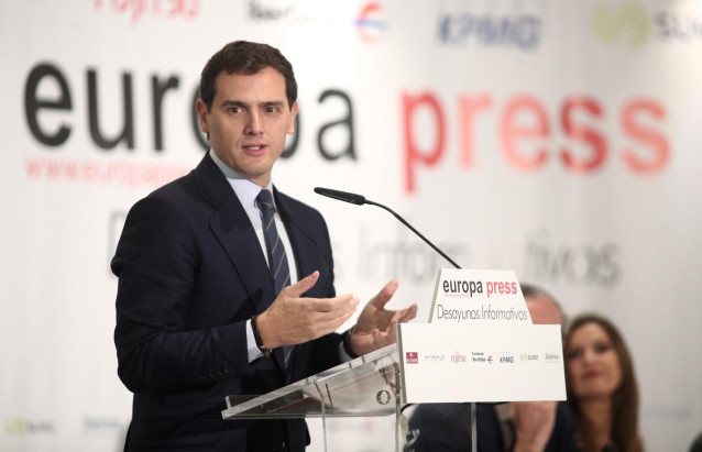 El presidente de Ciudadanos, Albert Rivera, participa en los Desayunos Informativos de Europa Press en Madrid a 7 de noviembre de 2019