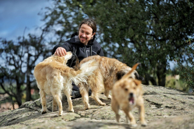 Pablo Iglesias junto a sus perros durante la jornada de reflexión del 10N