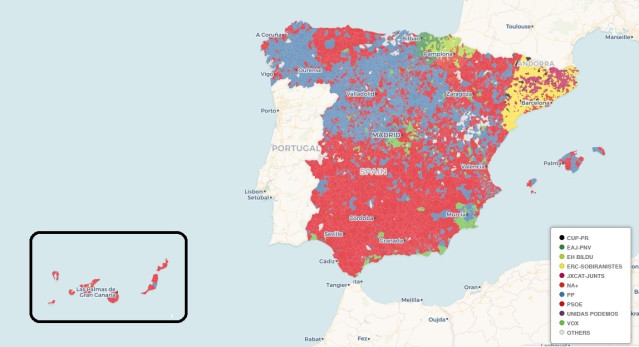 Mapa del resultado de las elecciones, municipio a municipio
