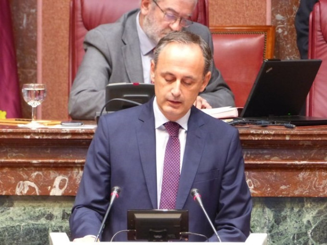 Imagen del consejero de Presidencia y Hacienda, durante la presentación del presupuesto