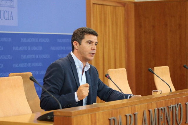 El portavoz parlamentario de Cs en Andalucía, Sergio Romero, en rueda de prensa.