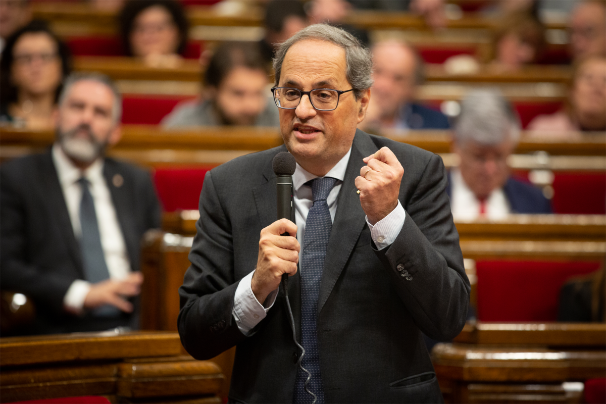 El presidente de la Generalitat de Catalunya, Quim Torra, durante su intervención en una sesión plenaria del Parlament, en Barcelona /Catalunya (España), a 13 de noviembre de 2019.