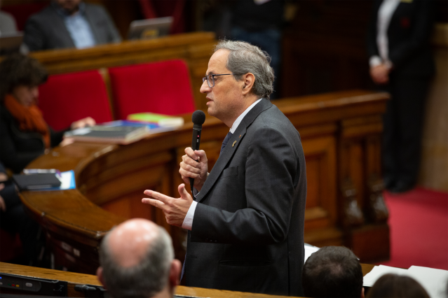 El presidente de la Generalitat de Catalunya, Quim Torra, durante su intervención en una sesión plenaria del Parlament, en Barcelona /Catalunya (España), a 13 de noviembre de 2019.