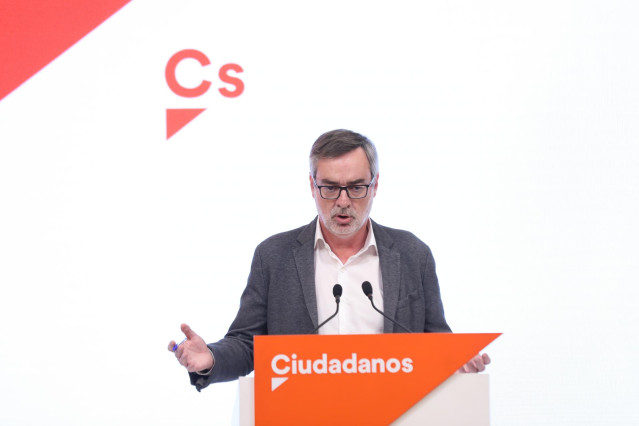 El secretario general de Ciudadanos, José Manuel Villegas, en rueda de prensa en la sede del partido.