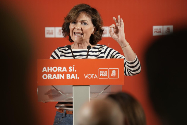 La vicepresidenta del Gobierno en funciones, Carmen Calvo, interviene en un acto político en Bilbao (España), a miércoles 6 de noviembre de 2019.