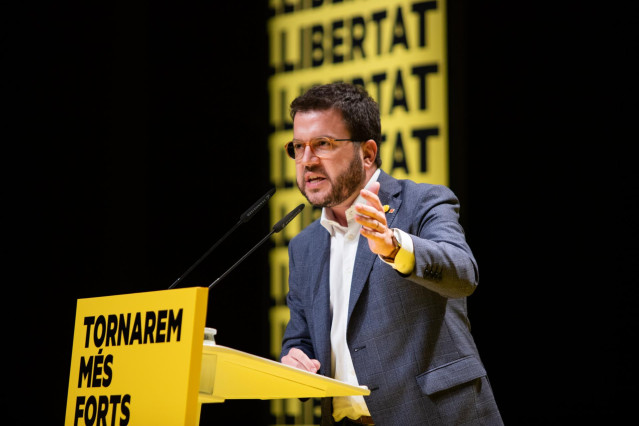 El vicepresidente de la Generalitat, Pere Aragones (ERC), durante el acto de inicio de la campaña electoral en Barcelona (España), a 31 de octubre de 2019