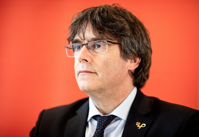 FILED - 03 June 2019, Hamburg: Carles Puigdemont, Former President of the Government of Catalonia, speaks during a press conference at a hotel complex in Hamburg. Puigdemont accused the European Union of negativity toward Spain's handling of protests marr