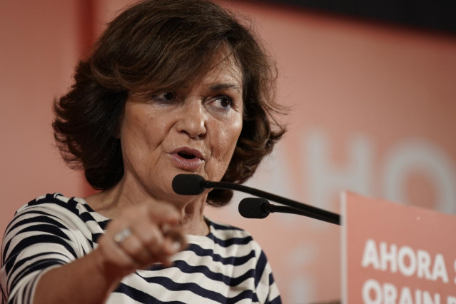 La vicepresidenta del Gobierno en funciones, Carmen Calvo, interviene en un acto político en Bilbao (España), a miércoles 6 de noviembre de 2019.