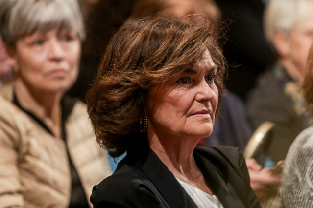 La vicepresidenta del Gobierno en funciones, Carmen Calvo, durante la presentación del libro 