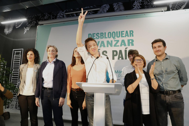 (I-D) La candidata de Más País Andalucía por Cádiz, María del Mar Polanco; la número dos de Más País al Congreso por Madrid, Marta Higueras; la portavoz nacional de campaña de Más País, Rita Maestre; el candidato de Más País a la Presidencia del Gobierno,
