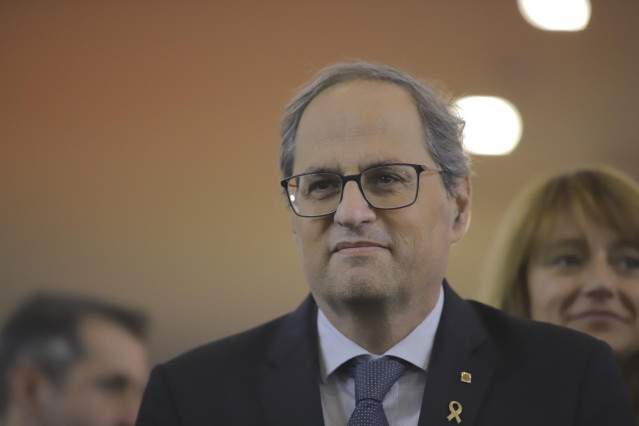 November 11, 2019 - Barcelona, Spain: The president of the Generalitat, Quim Torra; the acting Minister of Economy and Business, Nadia Calviño; the mayor of Barcelona, Ada Colau; the mayor of L'Hospitalet de Llobregat, Núria Marín, the mayor of Milan Sala
