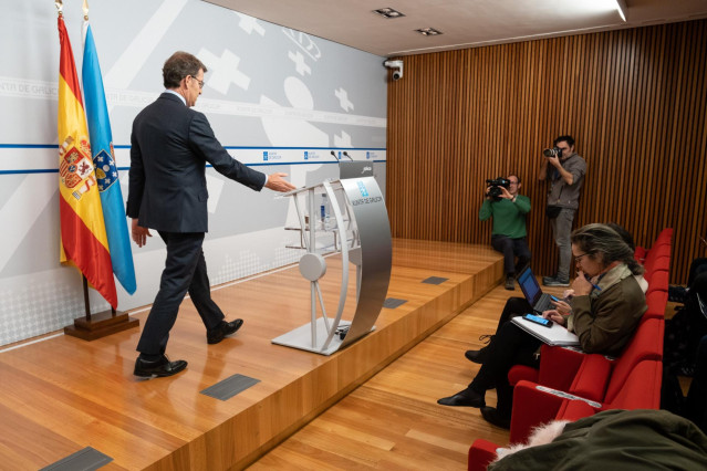 El presidente de la Xunta, Alberto Núñez Feijóo, tras el Consello