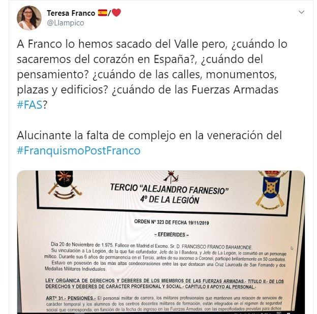Captura de una efeméride de un boletín de la Legión donde se tilda al dictador Francisco Franco de 