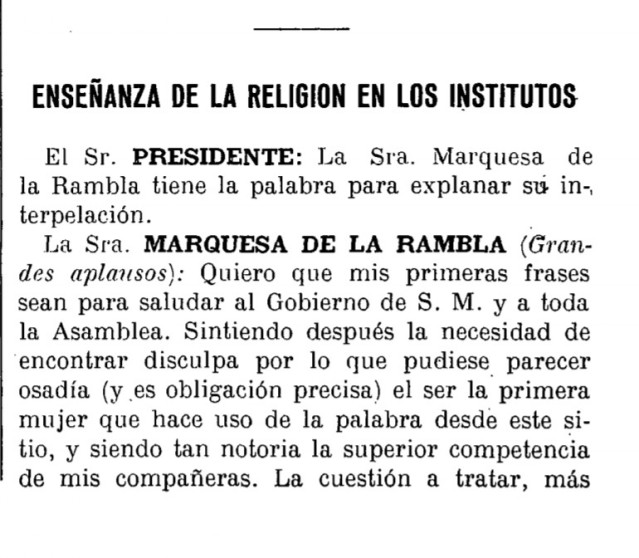 Diario de Sesiones con la intervención de la primera parlamentaria que habló ante el hemiciclo del Congreso