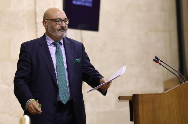 El portavoz del grupo parlamentario Vox, Alejandro Hernández, durante una intervención en la tribuna. Foto de archivo