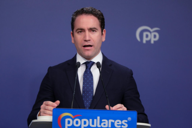 El secretario general del Partido Popular, Teodoro García Egea durante su intervención en la noche electoral del 10N en la sede del PP en Madrid (España), donde el partido sigue los resultados del escrutinio, a 10 de noviembre de 2019.