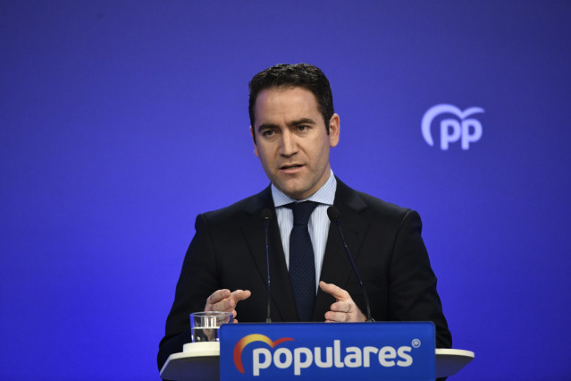 El secretario general del Partido Popular, Teodoro García Egea, durante la rueda de prensa tras la reunión del Comité de Dirección del Partido Popular en la sede nacional del PP, en Madrid (España), a 19 de noviembre de 2019.