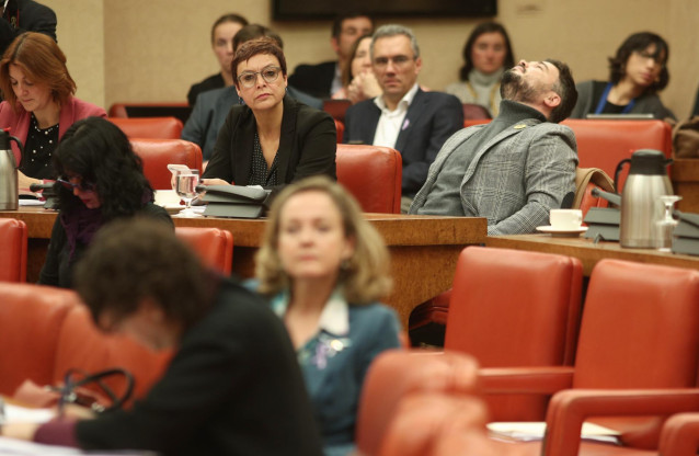 Los diputados de ERC, Montserrat Bassa y Gafriel Rufián, durante la reunión de la Diputación Permanente del Congreso