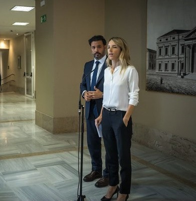 Guillermo Mariscal y Cayetana Álvarez de Toledo, haciendo declaraciones