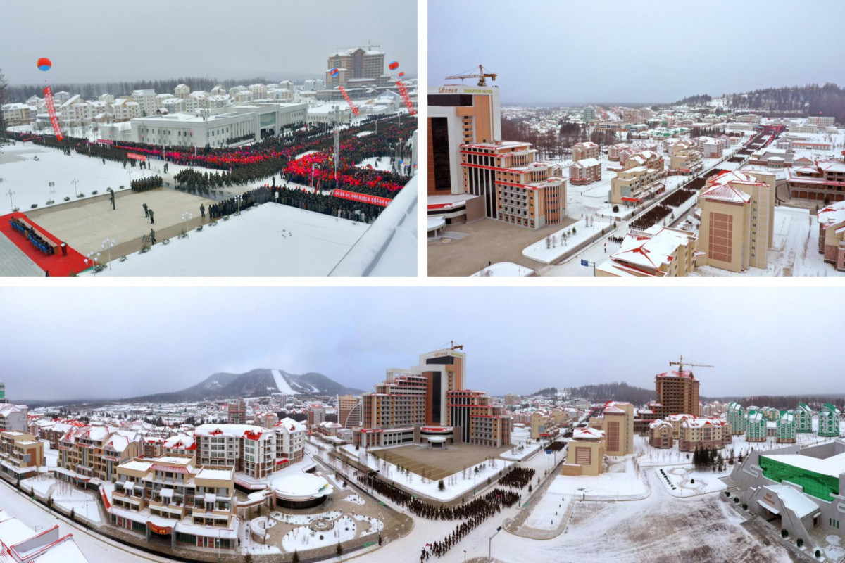 Municipio de Samjiyon cubierto de nieve el du00eda de la inauguraciu00f3n, 2 de diciembre Rodong Sinmun