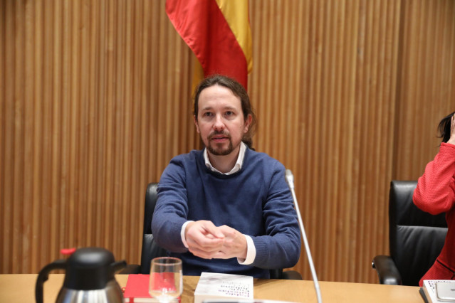 El secretario general de Podemos, Pablo Iglesias durante su participación en el diálogo `Nudo España: un año después´ en el Congreso de los Diputados, en Madrid (España), a 5 de diciembre de 2019.