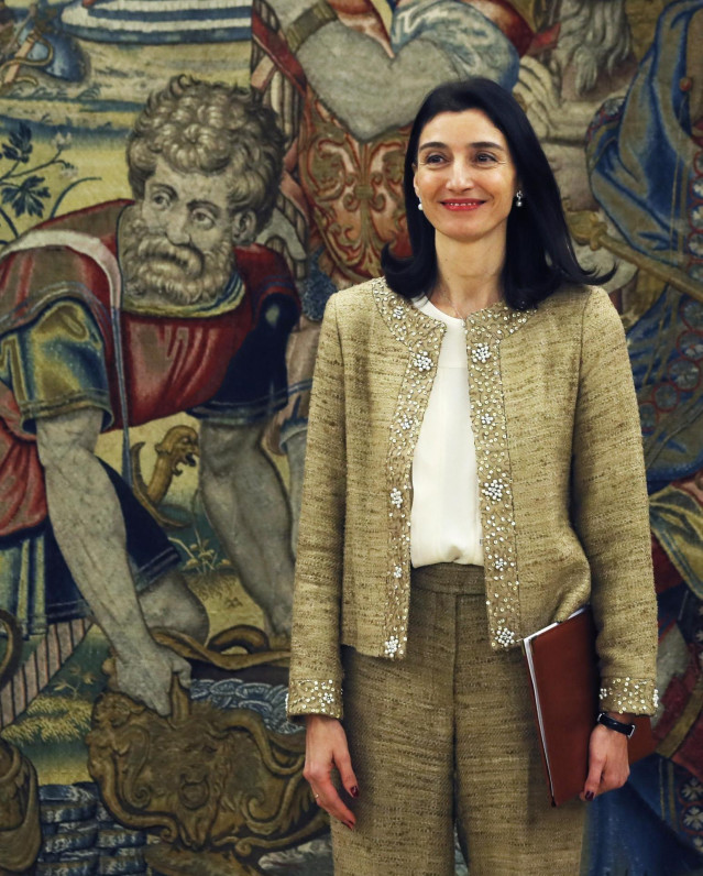 La nueva presidenta del Senado Pilar Llop, durante la audiencia con el rey Felipe VI hoy en el Palacio de La Zarzuela. Pilar Llop le ha comunicado oficialmente la constitución de la cámara alta en la XIV legislatura, en Madrid (España), a 4 de diciembre.