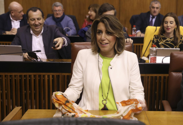 Primera jornada del debate final del proyecto de Ley de Presupuestos de la Comunidad Autónoma de Andalucía para 2020. La presidenta del grupo parlamentario socialista, Susana Díaz, a su llegada al pleno. Foto de archivo