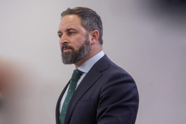 El presidente de Vox, Santiago Abascal, en rueda de prensa en el Congreso de los Diputados el pasado 11 de diciembre.
